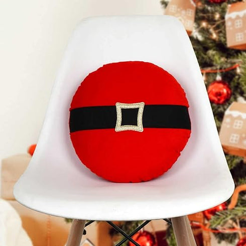 Red Self Design Round Christmas Cushion - Uncommongifts.in